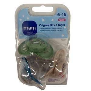 Mam Original Day/Night Silicone Pacifiers 6-16 Mo. Kitties and Fox Glow in Dark